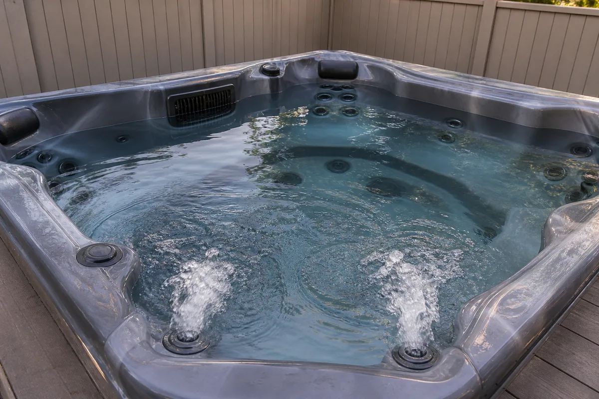 Residential hot tub showing uneven jet flow after a refill