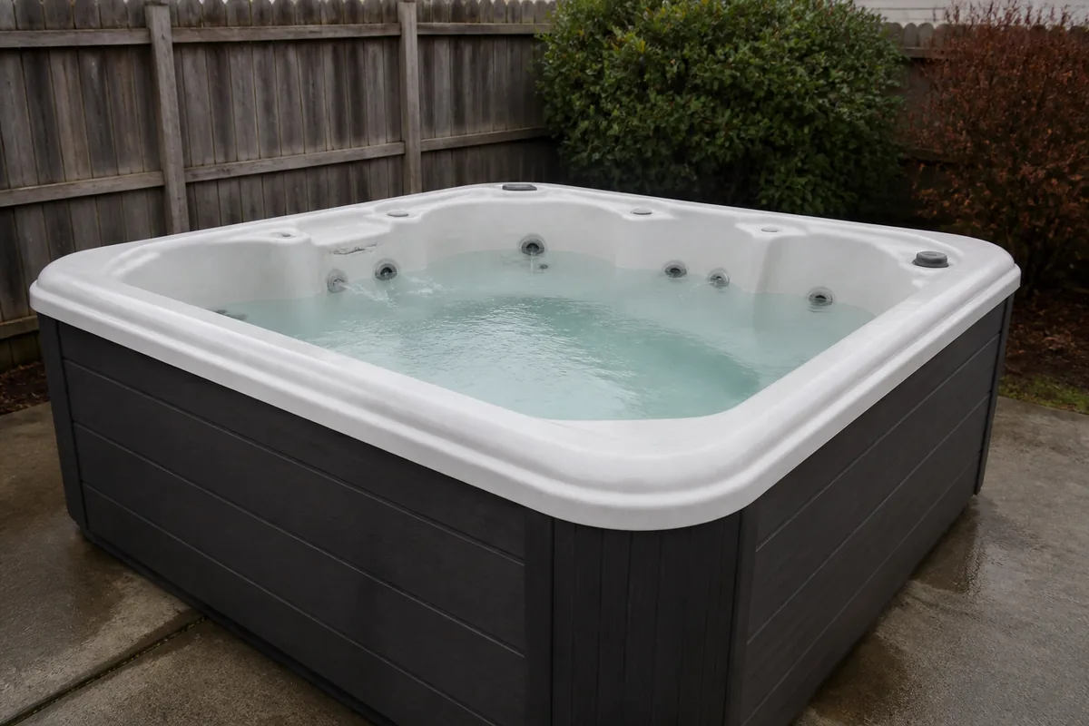 Residential hot tub with reduced water flow from the jets