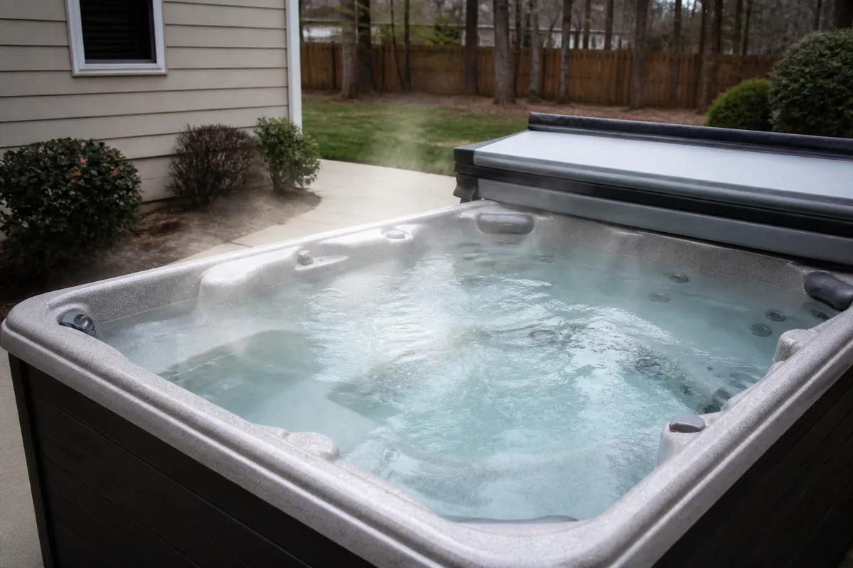Empty hot tub cooling naturally with the cover removed
