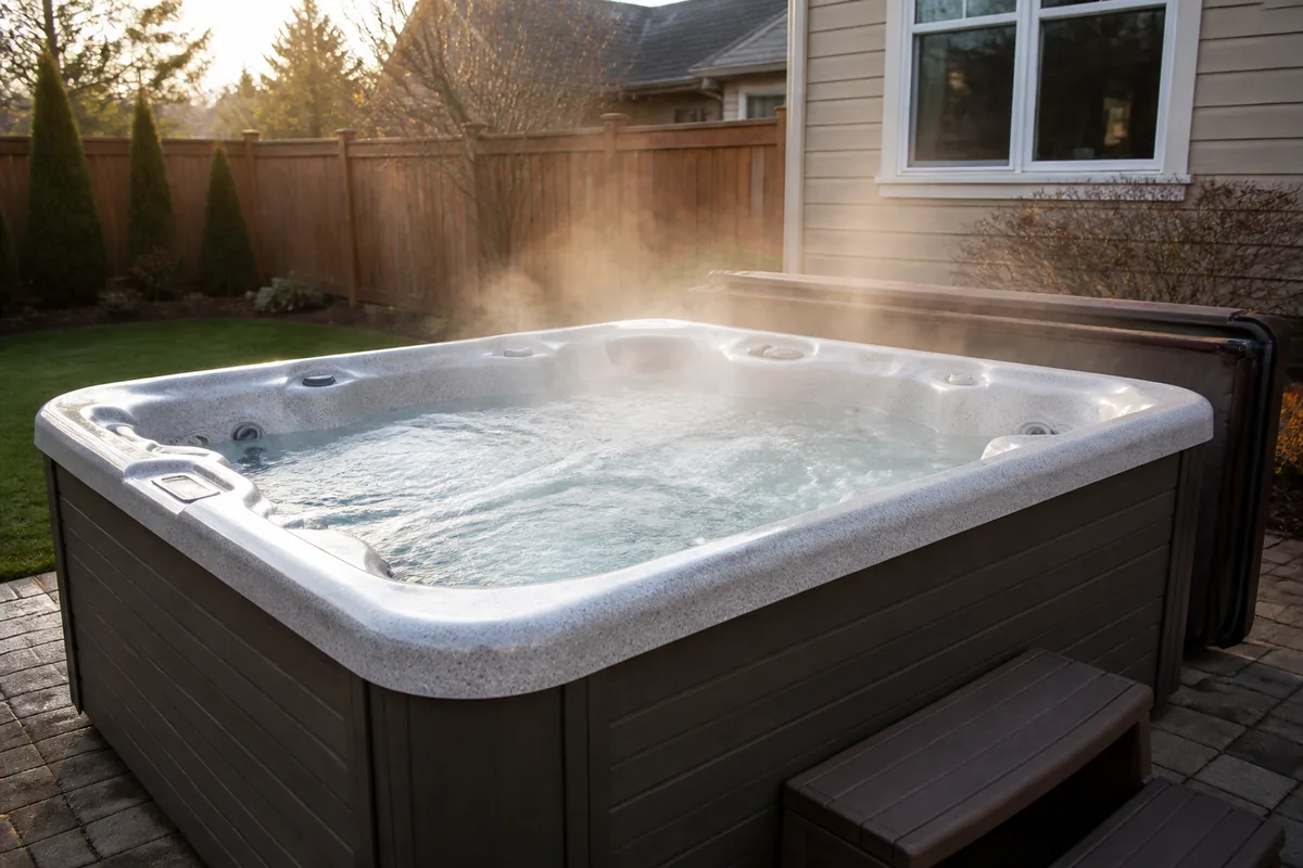 Unoccupied hot tub with the cover removed during an overheat condition